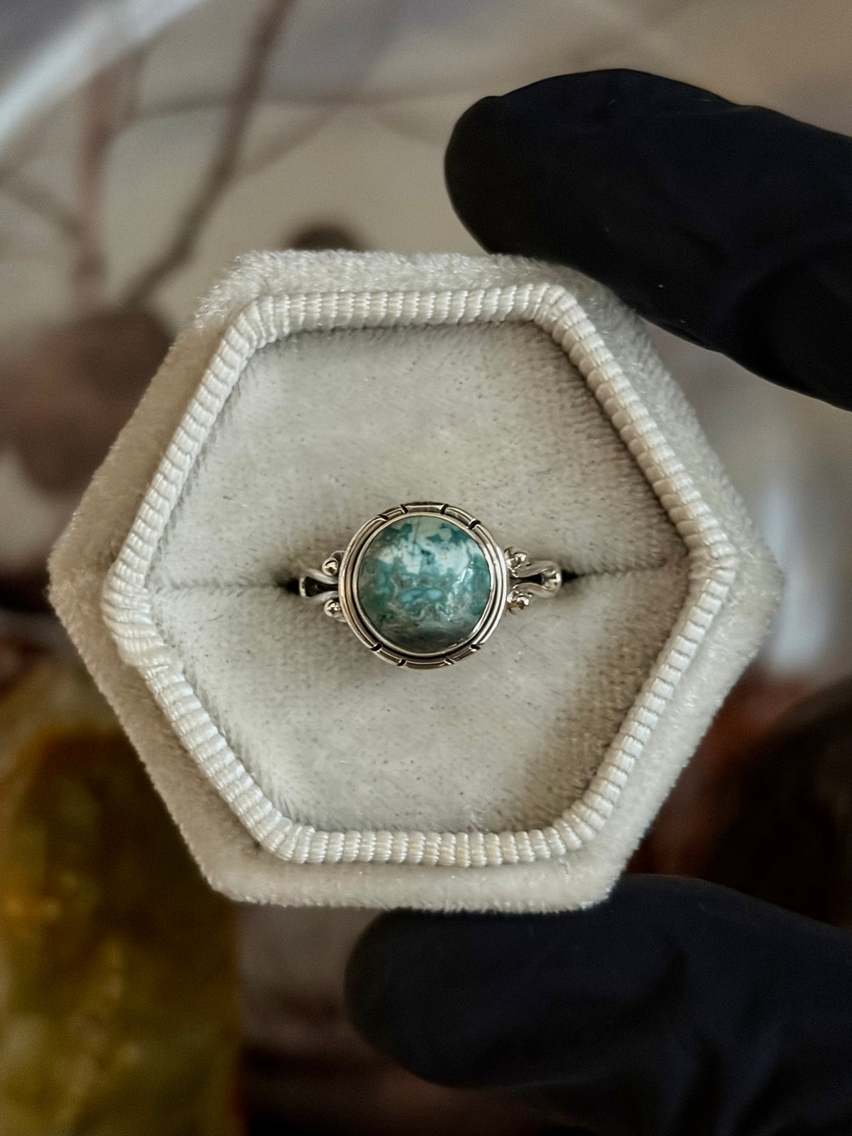 Green Seam Agate Ring - Size 5