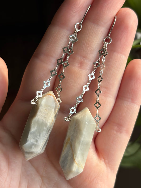 White Moonstone Suspension Earrings