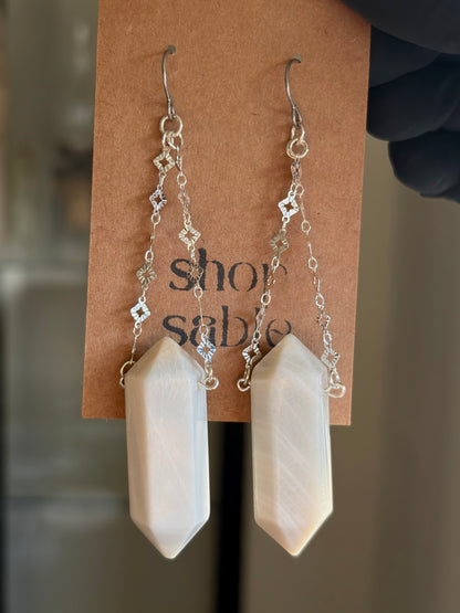 White Moonstone Suspension Earrings