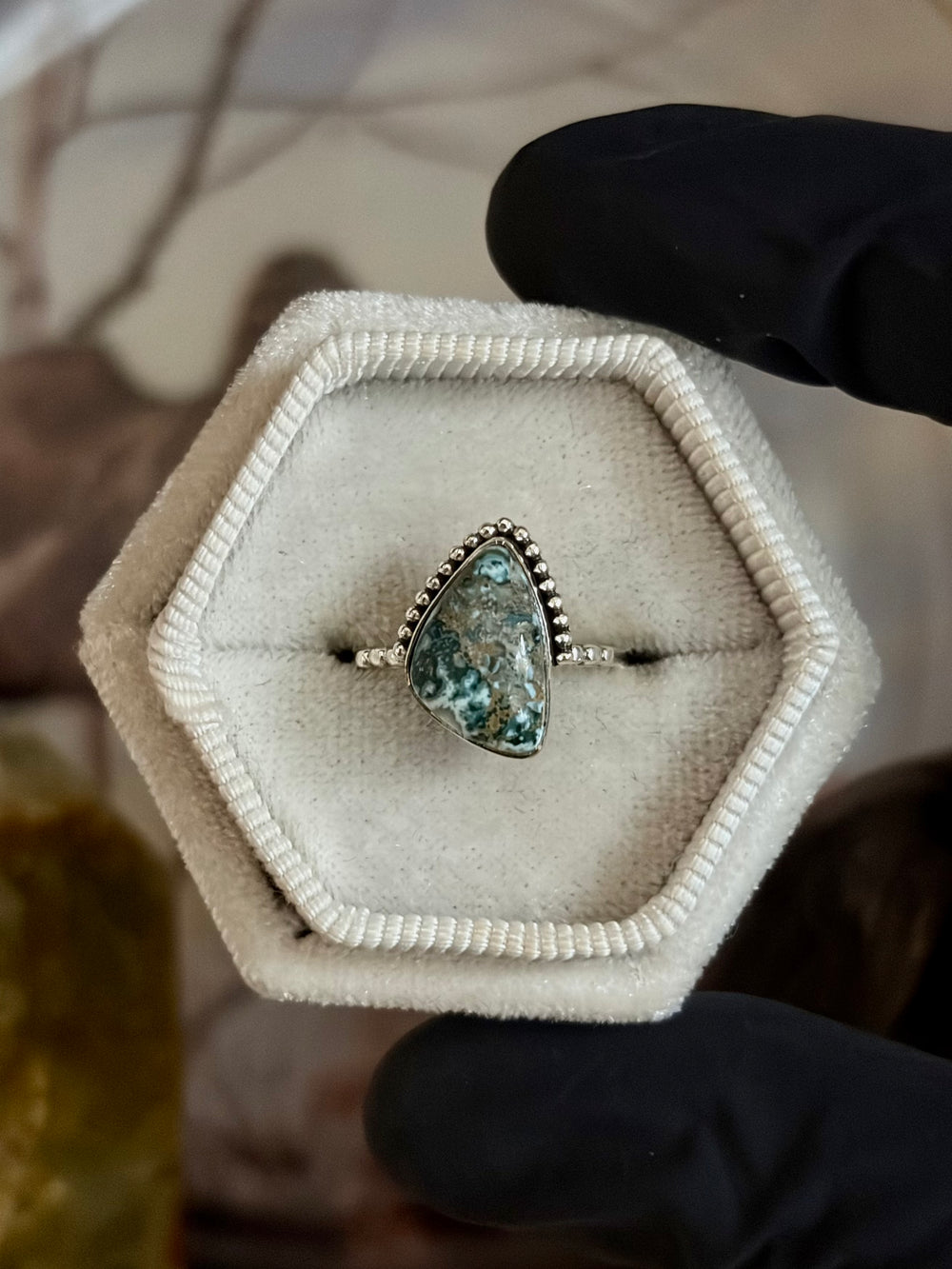 Green Seam Agate Ring - Size 5