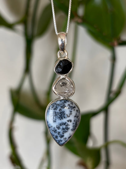 Dendritic Agate & Herkimer Diamond Necklace
