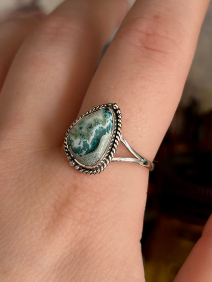 Green Seam Agate Ring - Size 10