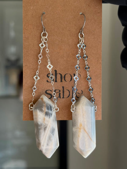 White Moonstone Suspension Earrings