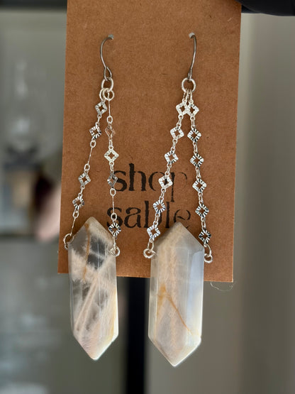 White Moonstone Suspension Earrings