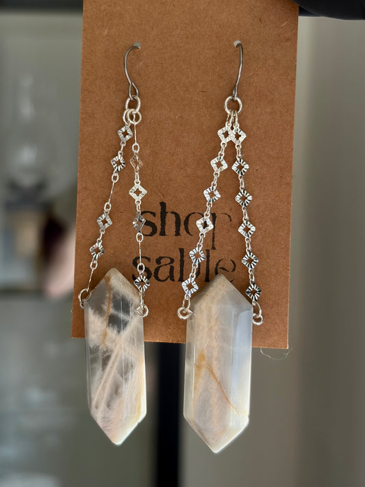 White Moonstone Suspension Earrings