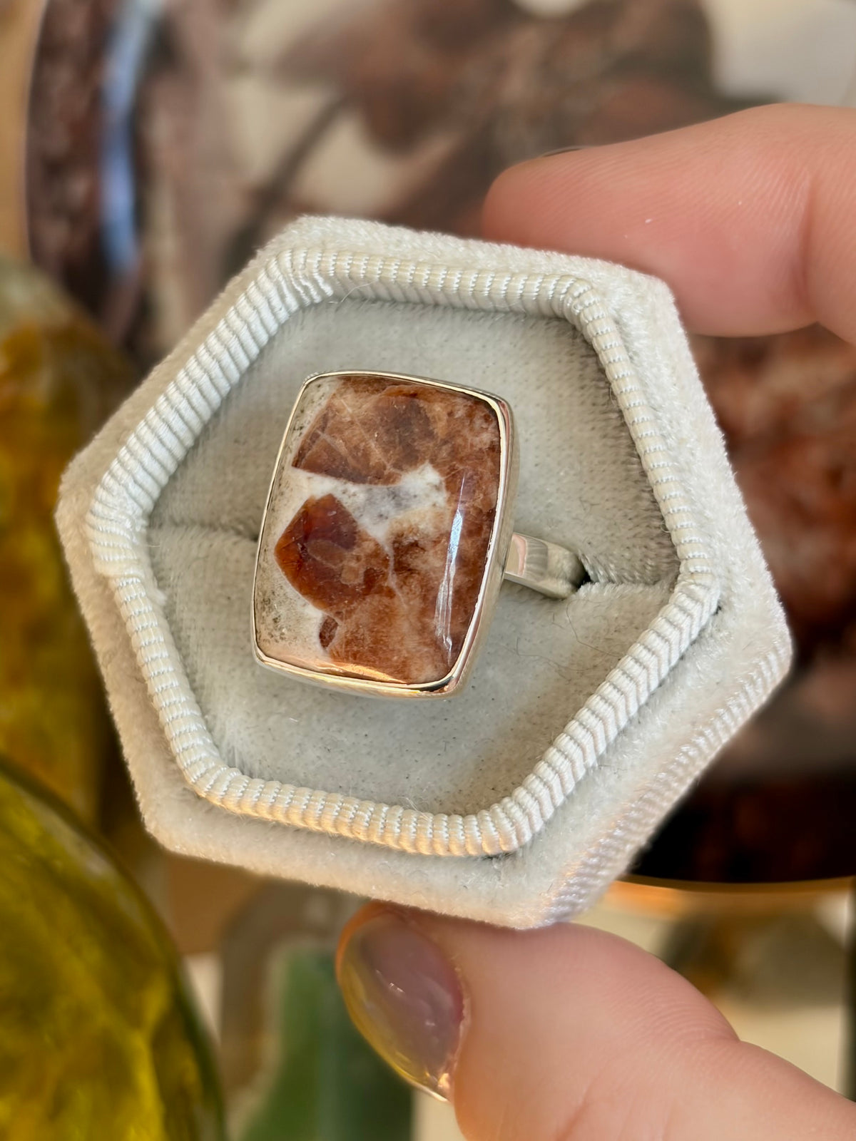 Garnet in Limestone Ring - Size 10