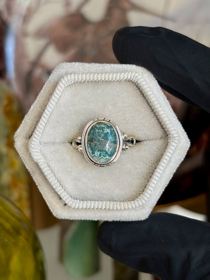 Green Seam Agate Ring - Size 6