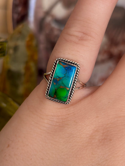 Peacock Dahlia Turquoise Ring - Size 5