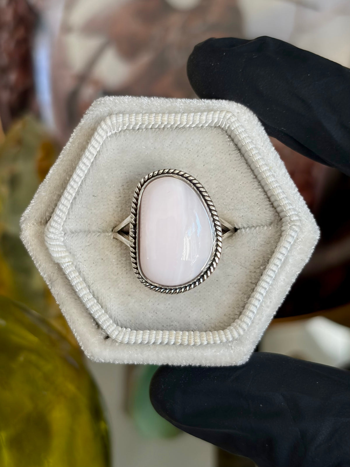 Pink Aragonite Ring - Size 8