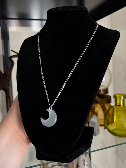 White Cats Eye Crescent Necklace