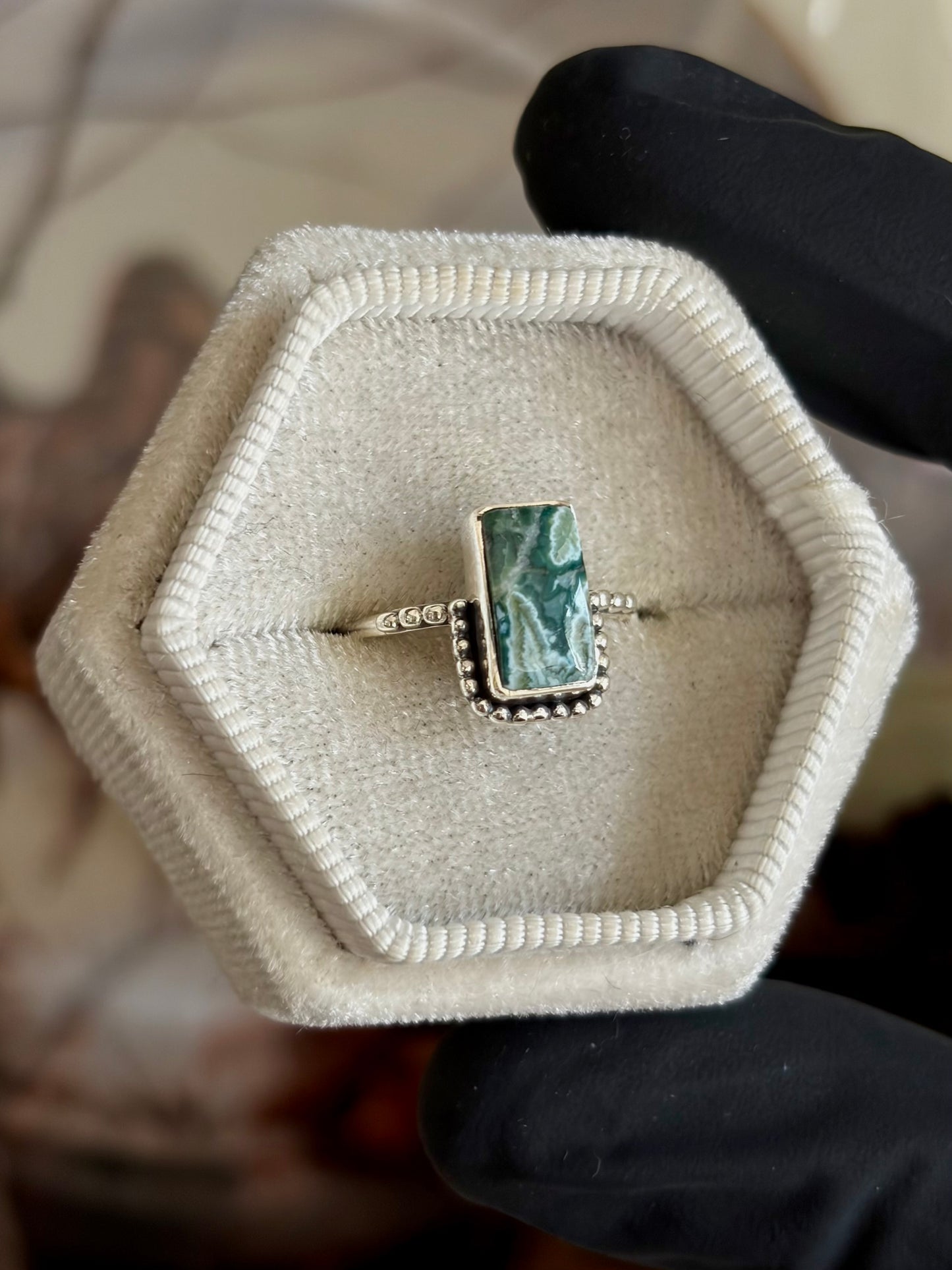 Green Seam Agate Ring - Size 5