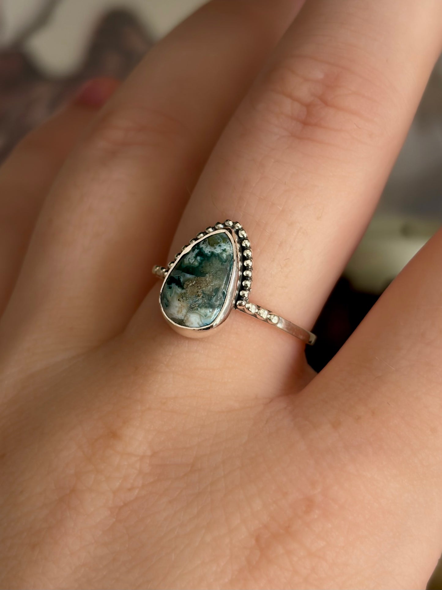 Green Seam Agate Ring - Size 8