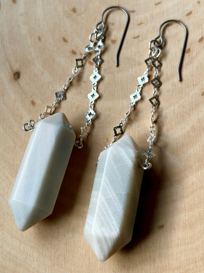 White Moonstone Suspension Earrings