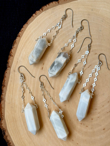 White Moonstone Suspension Earrings