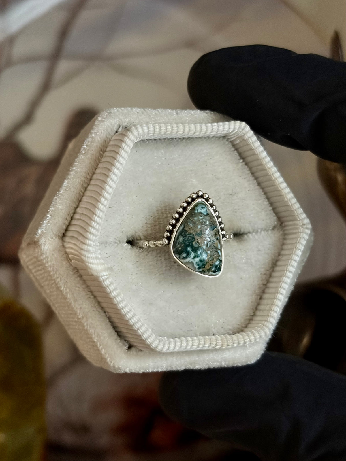 Green Seam Agate Ring - Size 5
