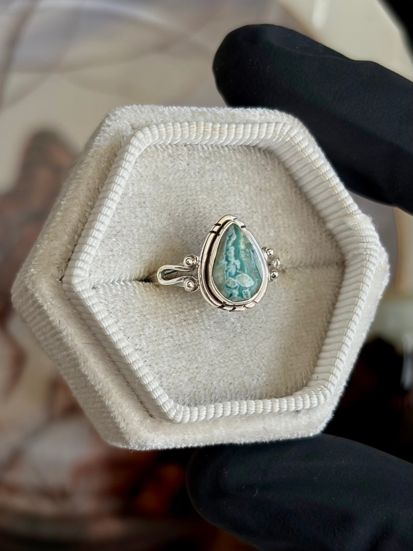 Green Seam Agate Ring - Size 5
