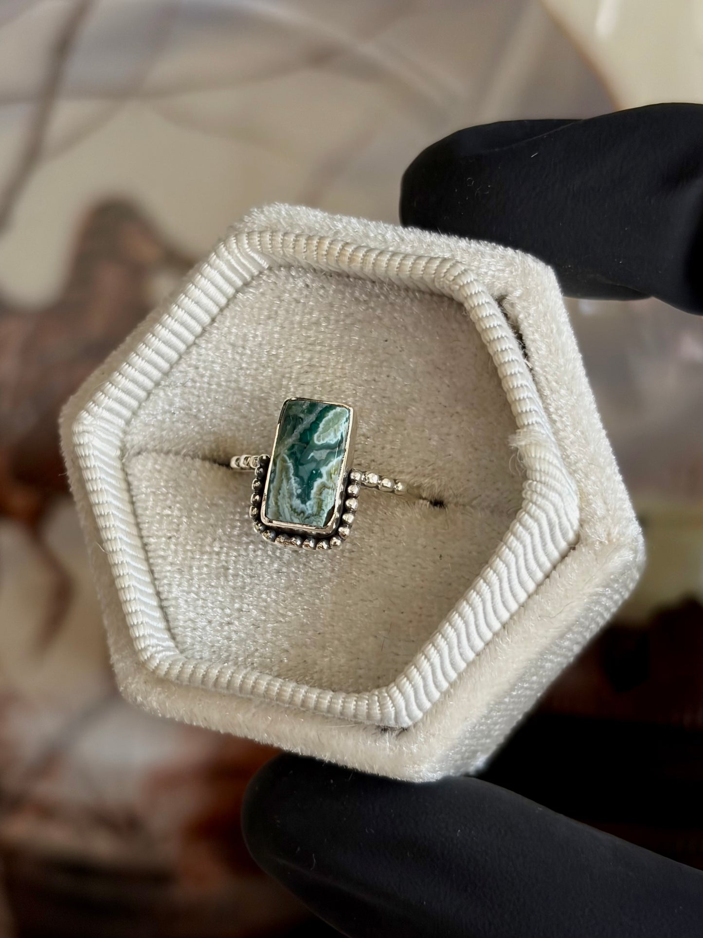 Green Seam Agate Ring - Size 5