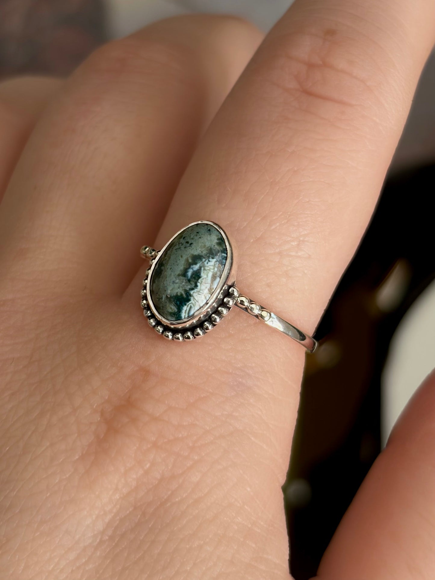 Green Seam Agate Ring - Size 10