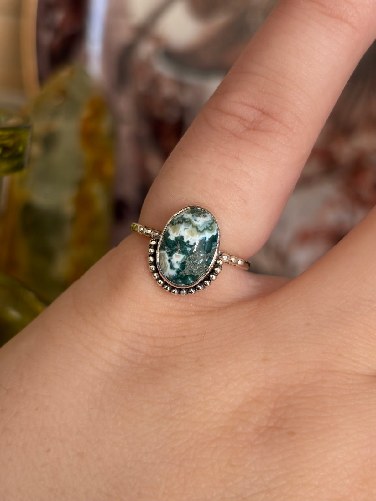 Green Seam Agate Ring - Size 5