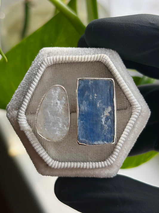 Kyanite & Moonstone Chunky Ring - Adjustable