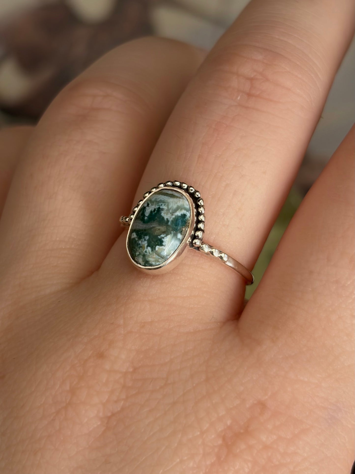 Green Seam Agate Ring - Size 8