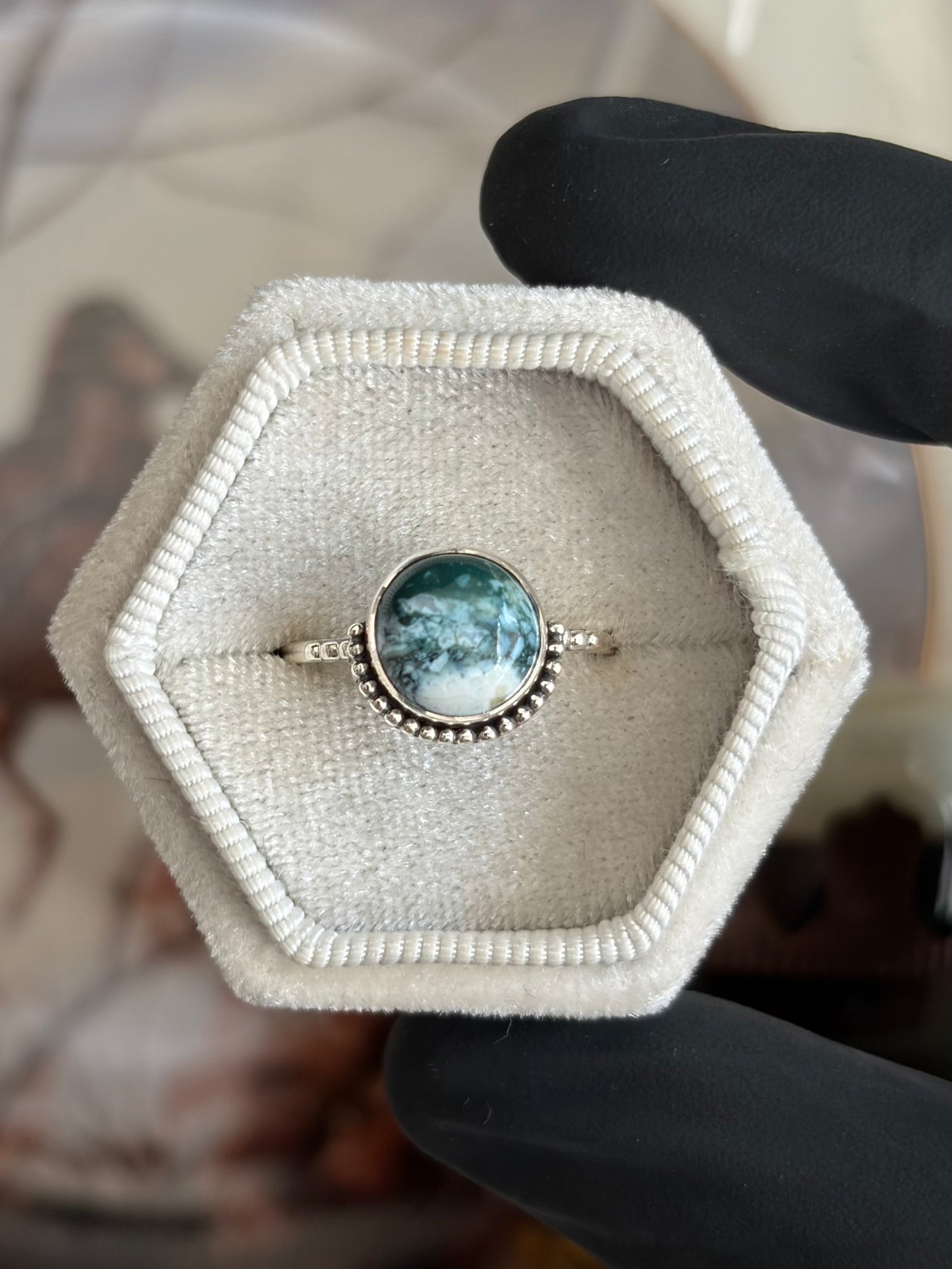 Green Seam Agate Ring - Size 9