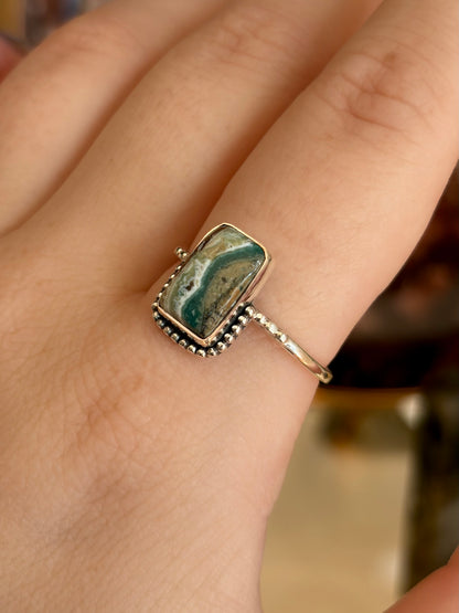 Green Seam Agate Ring - Size 10