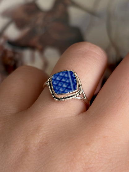 Blue Pottery Ring - Size 8