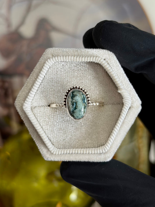 Green Seam Agate Ring - Size 10