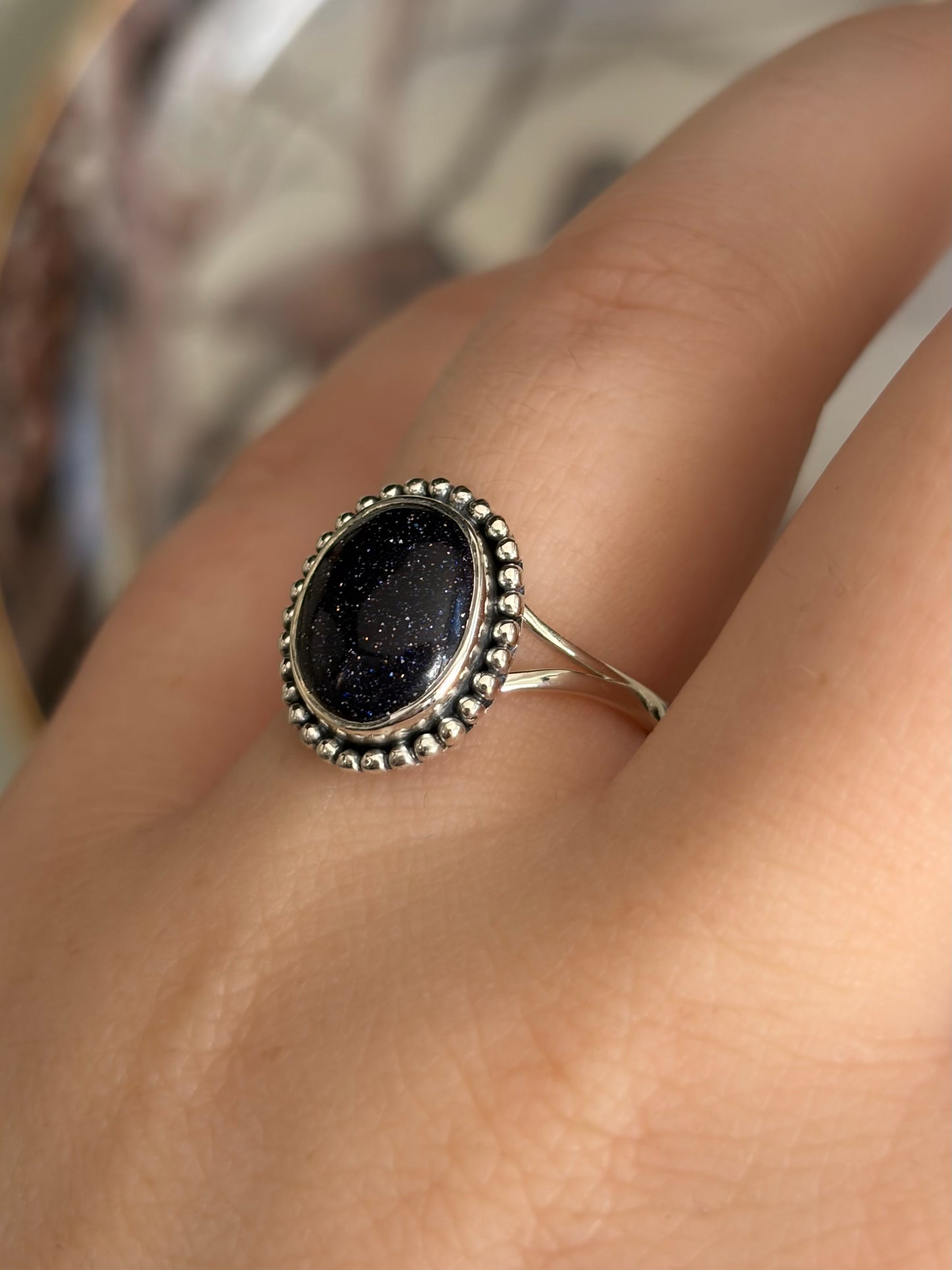 Blue Sand Stone Ring - Size 7