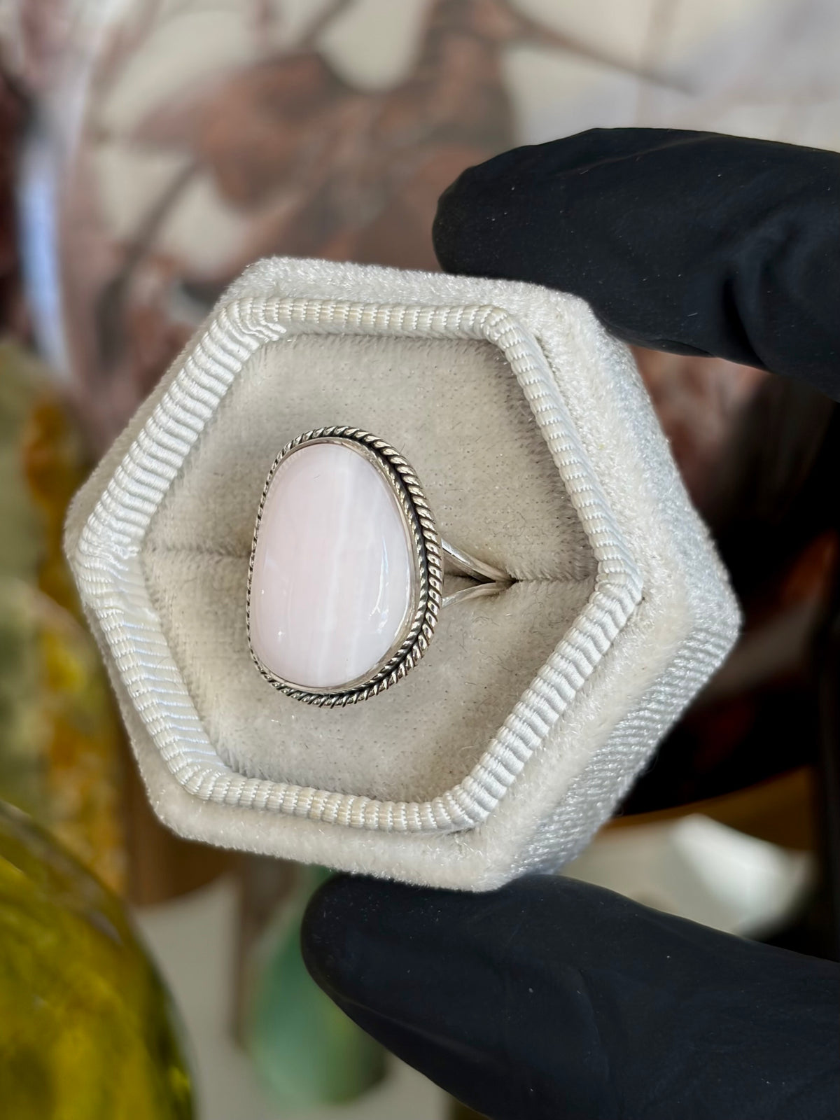 Pink Aragonite Ring - Size 8