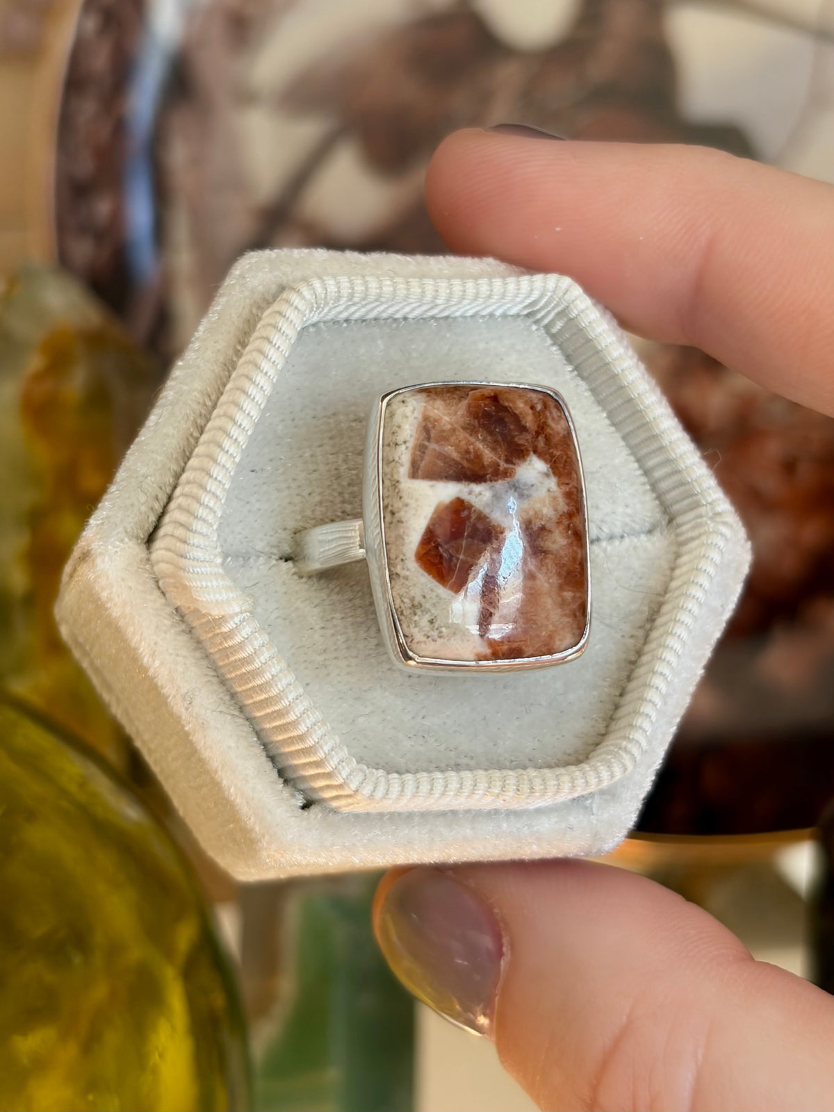 Garnet in Limestone Ring - Size 10