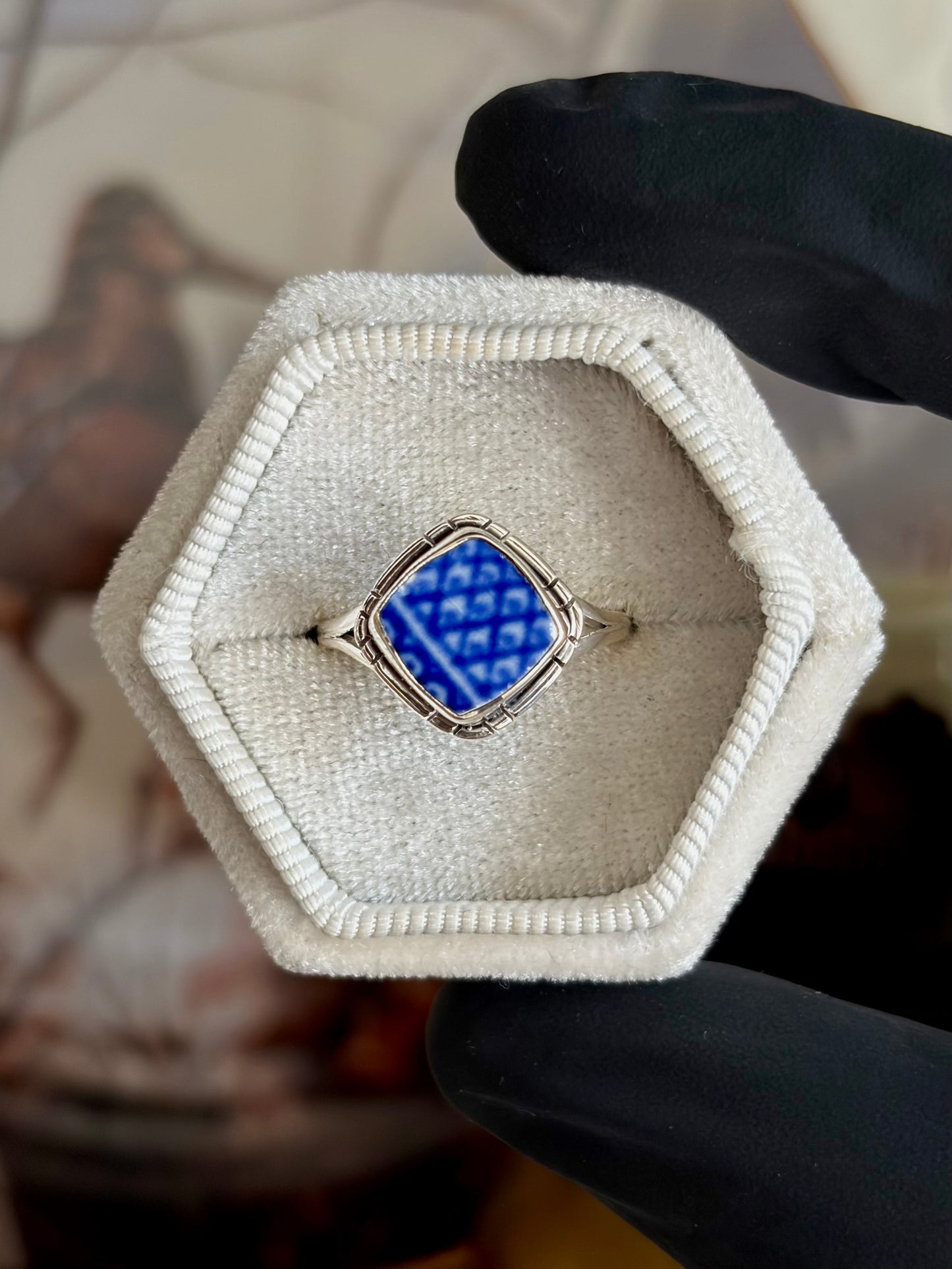 Blue Pottery Ring - Size 8