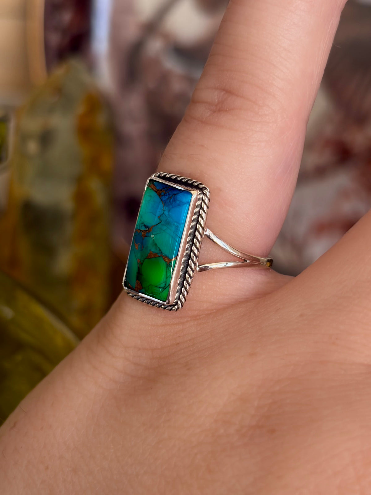 Peacock Dahlia Turquoise Ring - Size 5