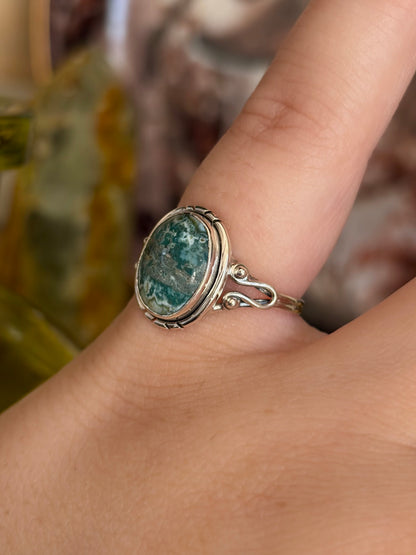 Green Seam Agate Ring - Size 6