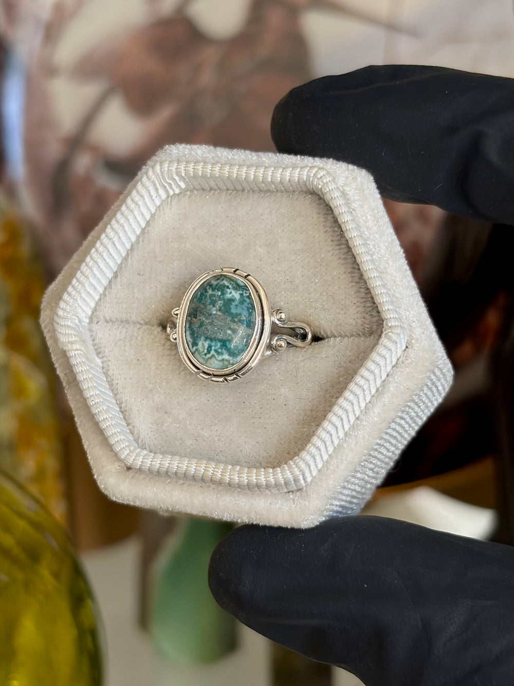 Green Seam Agate Ring - Size 6