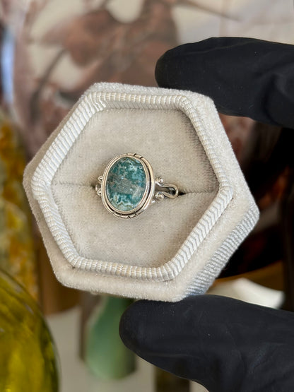 Green Seam Agate Ring - Size 6