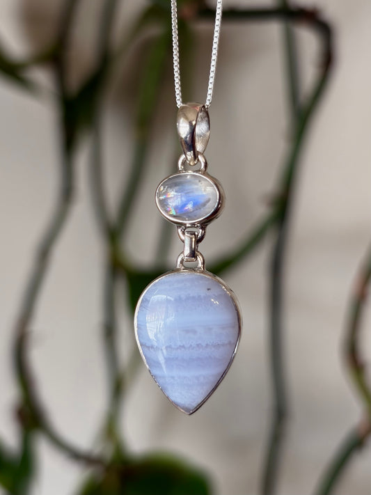 Blue Lace Agate & Moonstone Necklace