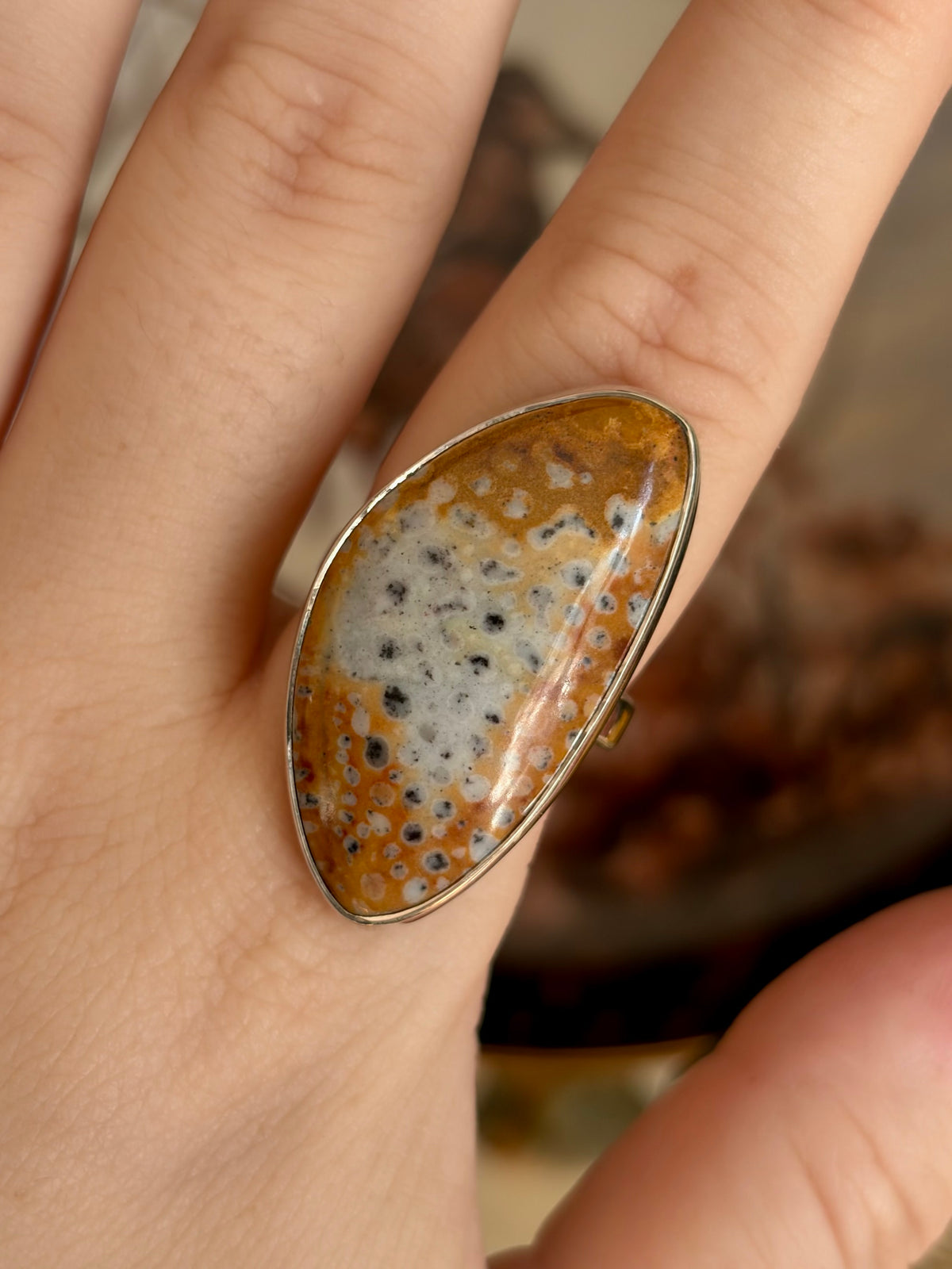 Deer Fawn Jasper Ring - Size 9