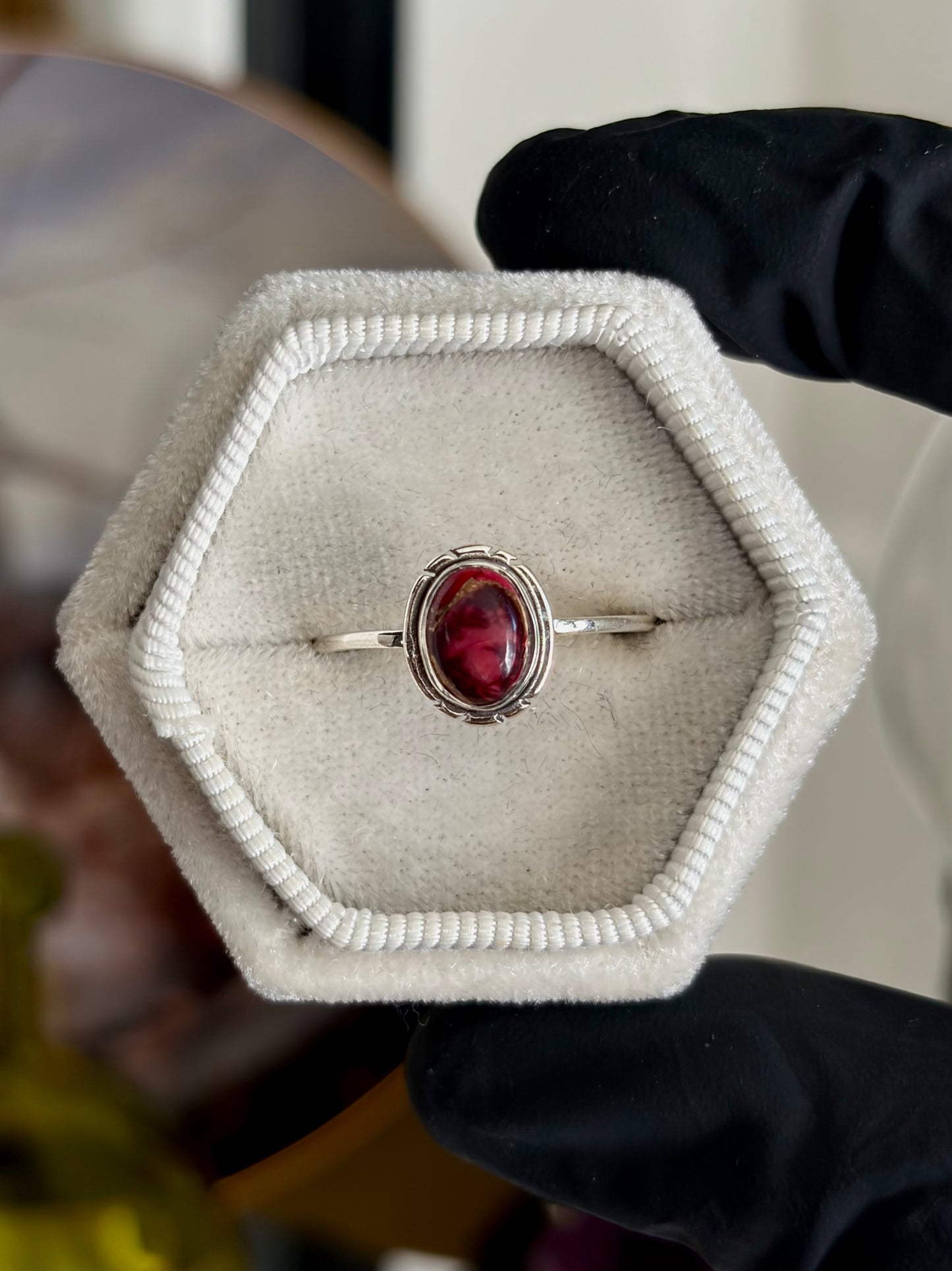 Red Dahlia Rose Turquoise Ring - Size 10