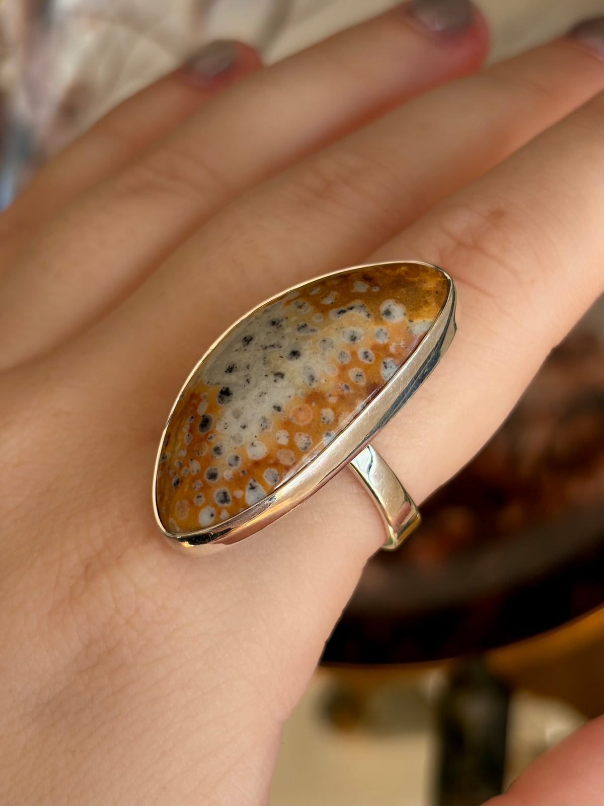 Deer Fawn Jasper Ring - Size 9