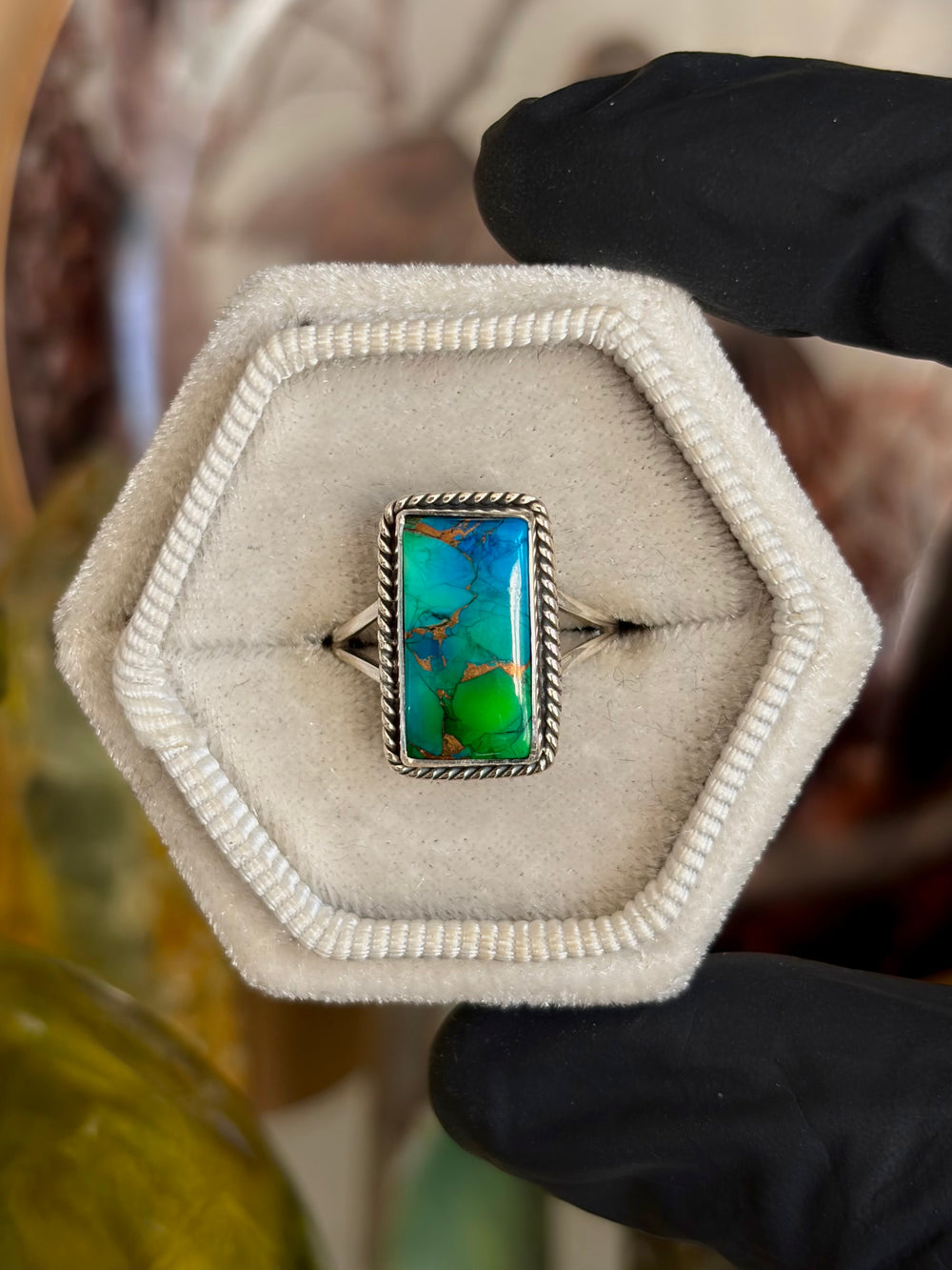 Peacock Dahlia Turquoise Ring - Size 5