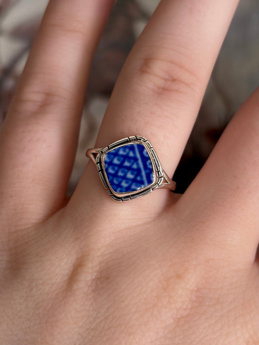 Blue Pottery Ring - Size 8
