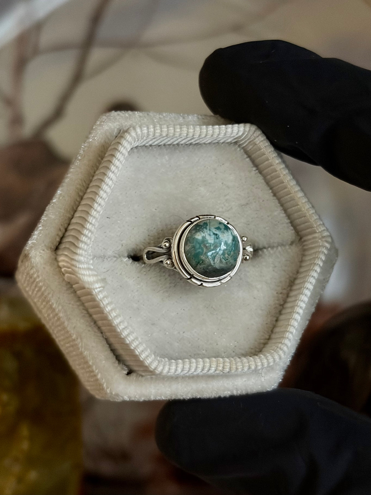 Green Seam Agate Ring - Size 5