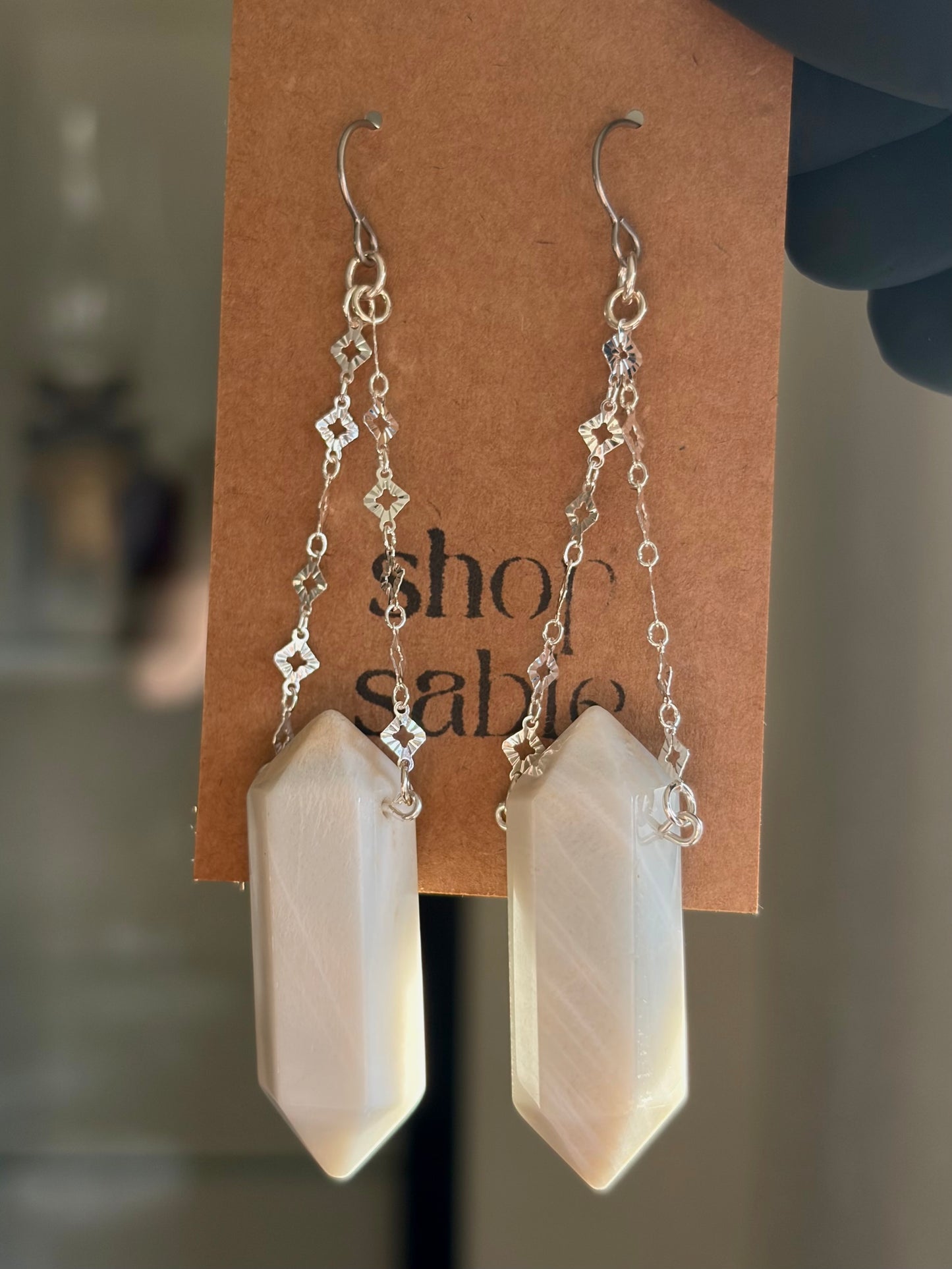 White Moonstone Suspension Earrings