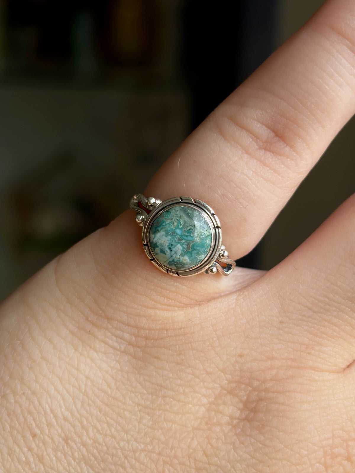 Green Seam Agate Ring - Size 5