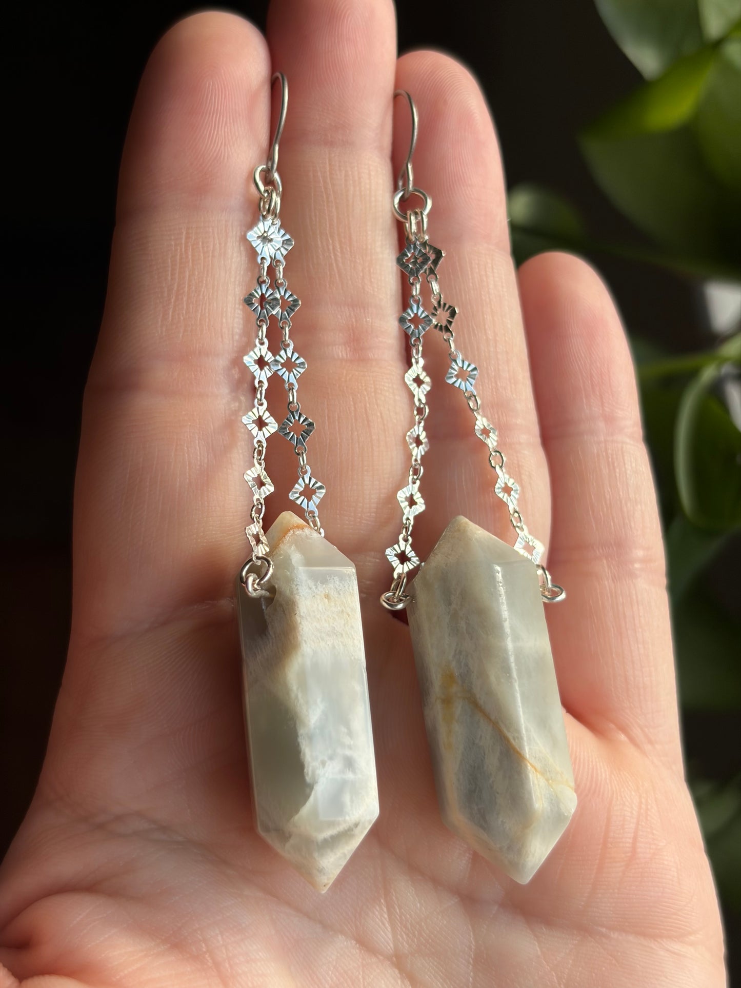 White Moonstone Suspension Earrings
