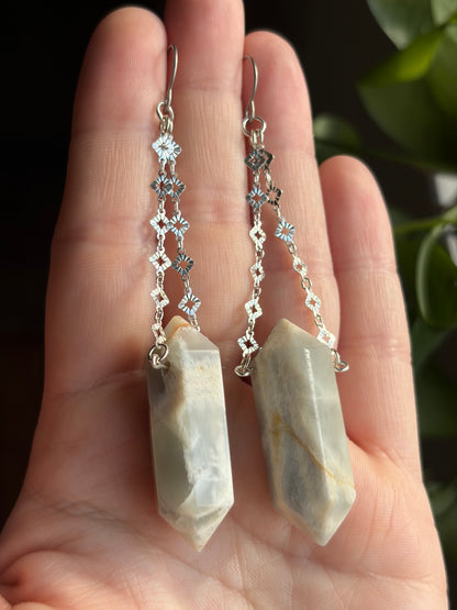 White Moonstone Suspension Earrings