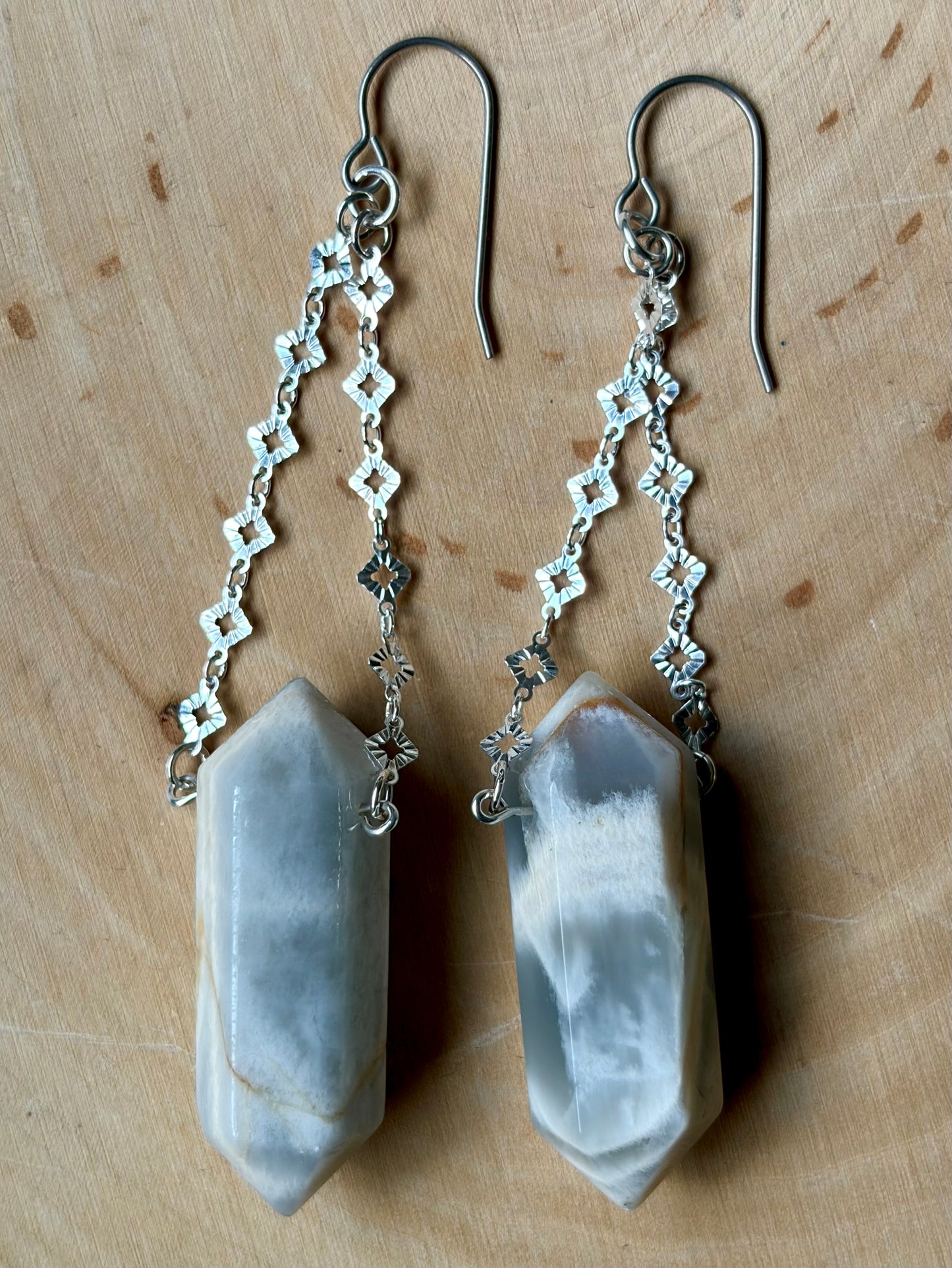 White Moonstone Suspension Earrings
