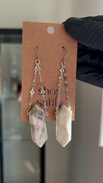 White Moonstone Suspension Earrings